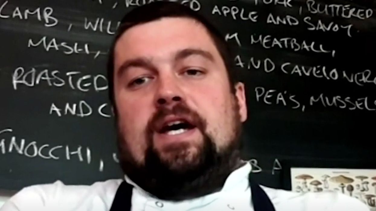Chef trolls Boris Johnson with a very rude poster in the background of a TV interview