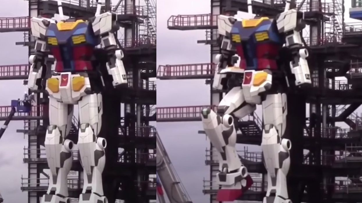 Footage captures moment gigantic Japanese Gundam robot takes its first step