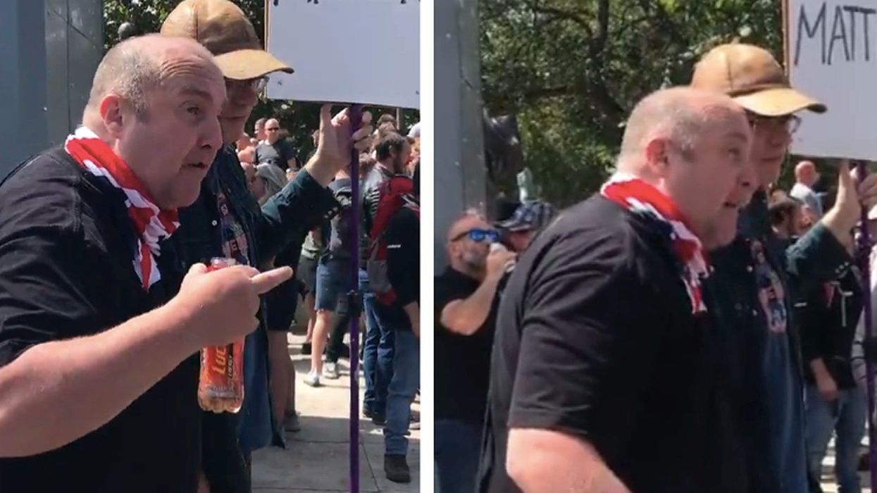 Protester bizarrely claims Winston Churchill ‘killed Hitler’, a man who famously shot himself
