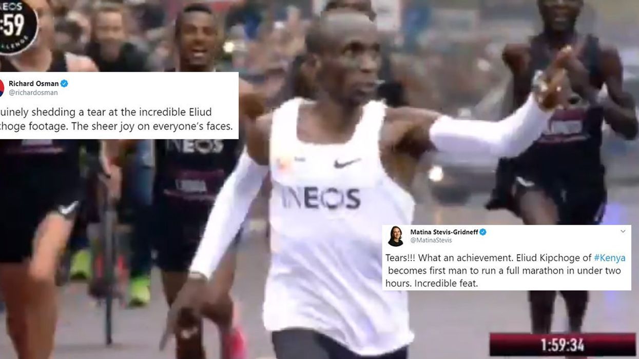 People are being moved to tears after Eliud Kipchoge makes history by running sub two-hour marathon