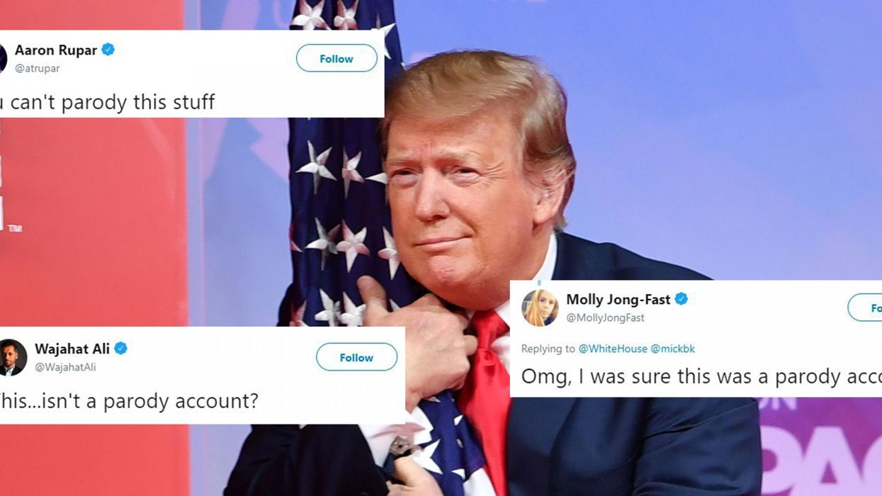 The White House tweeted a picture of Trump hugging the US flag and people are lost for words