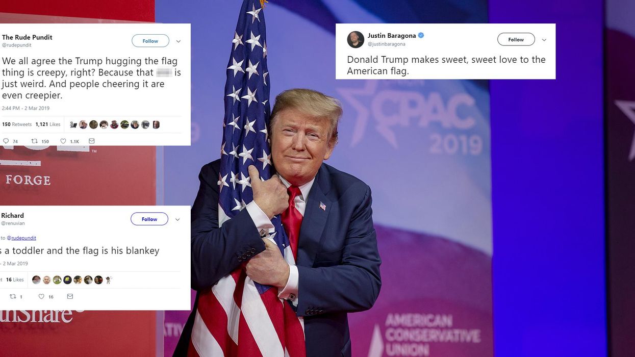 Trump hugged the American flag before his CPAC speech and people are confused