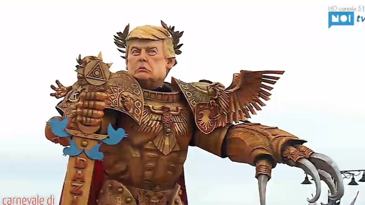 Trump has been reimagined a gigantic 'God Emperor' at a parade in Italy