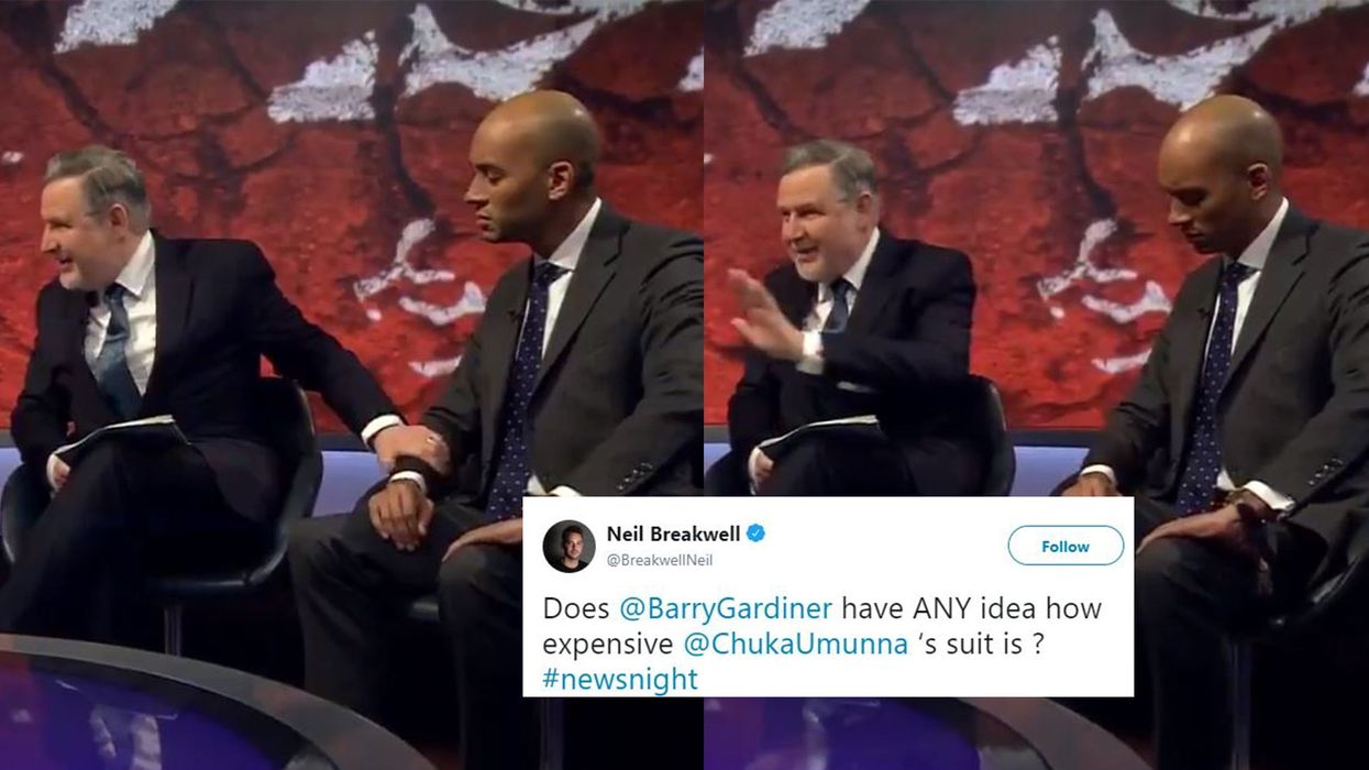 Labour MP Barry Gardiner awkwardly touches Chuka Umunna's arm during Newsnight interview