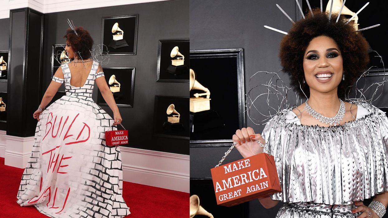 Designer of Joy Villa's 'Build The Wall' Grammy's dress discusses controversy and has plenty to say