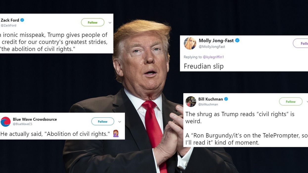 Trump said that one of America's greatest accomplishments is the 'abolition of civil rights' and the internet is losing it