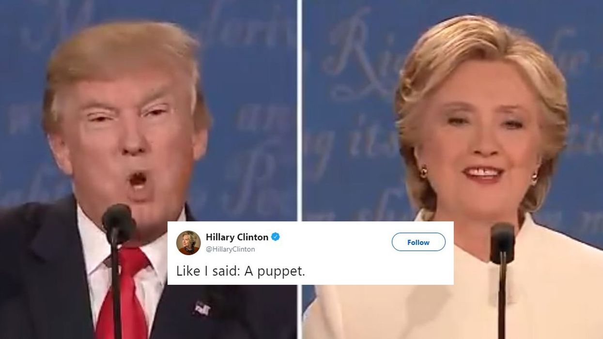 Hillary Clinton shares 2016 presidential debate video and calls Trump a 'puppet'