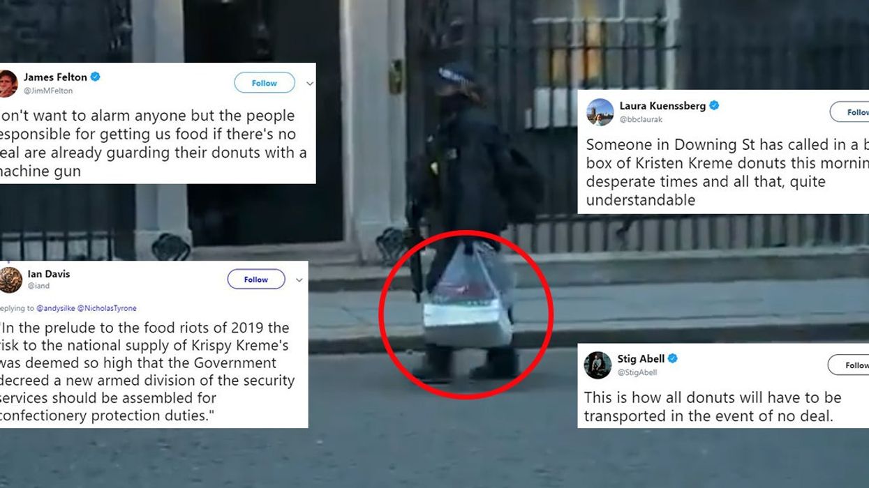An armed police officer delivered doughnuts to Downing Street and people made the same Brexit joke