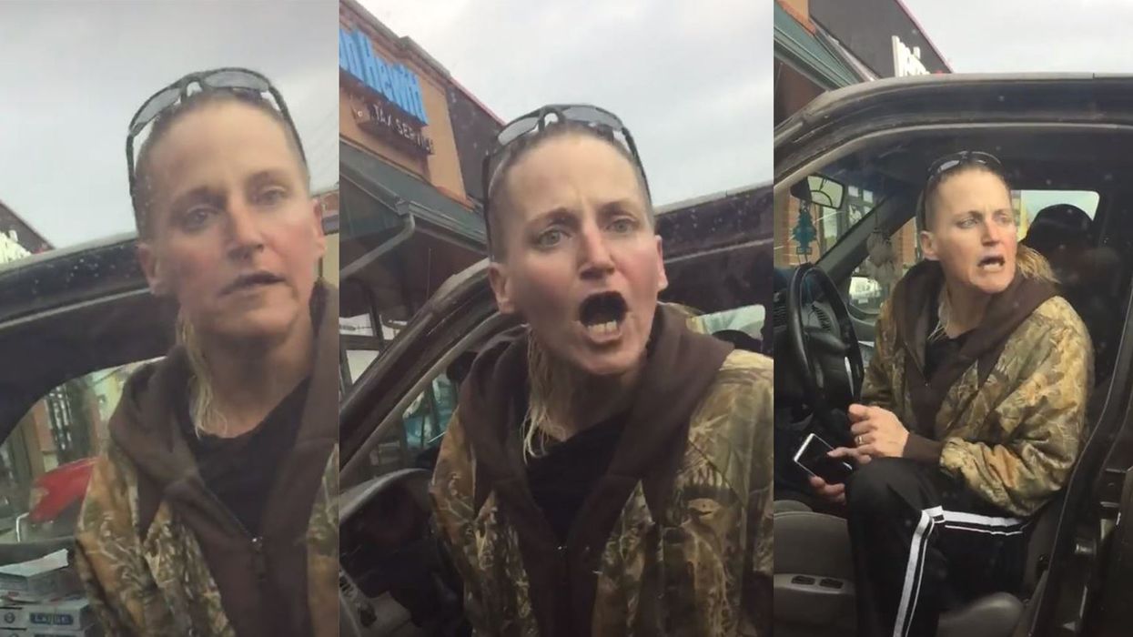 White woman with a knife shouts racist abuse at black couple who 'parked crooked'