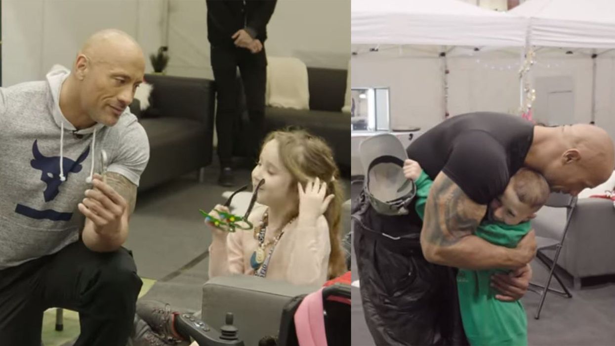 The Rock shares heartwarming video of him surprising young fans on the set of Hobbs & Shaw
