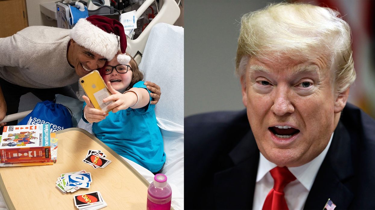 While Trump prepared to spend two weeks in Florida, Obama handed out presents at a Children's Hospital