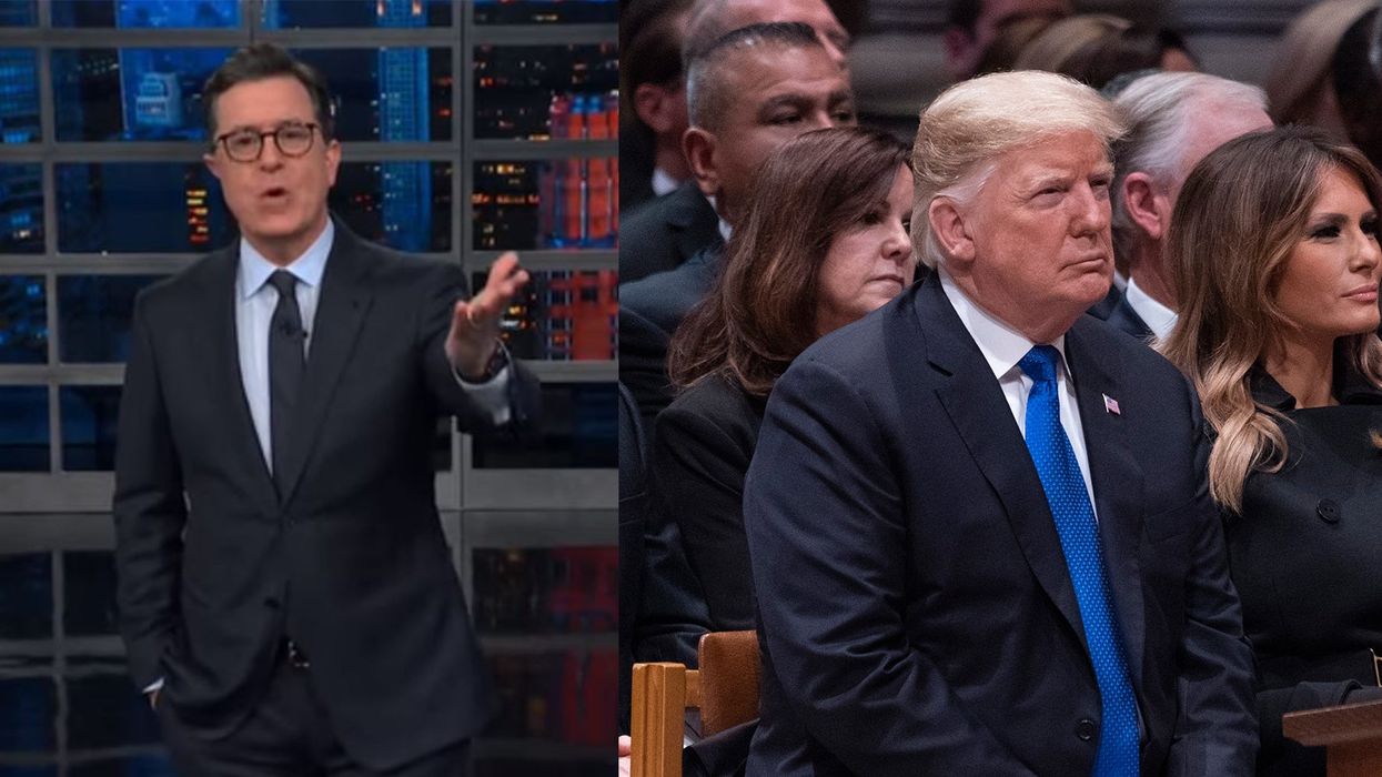 Stephen Colbert dissects Trump's awkward appearance at George H W Bush's funeral