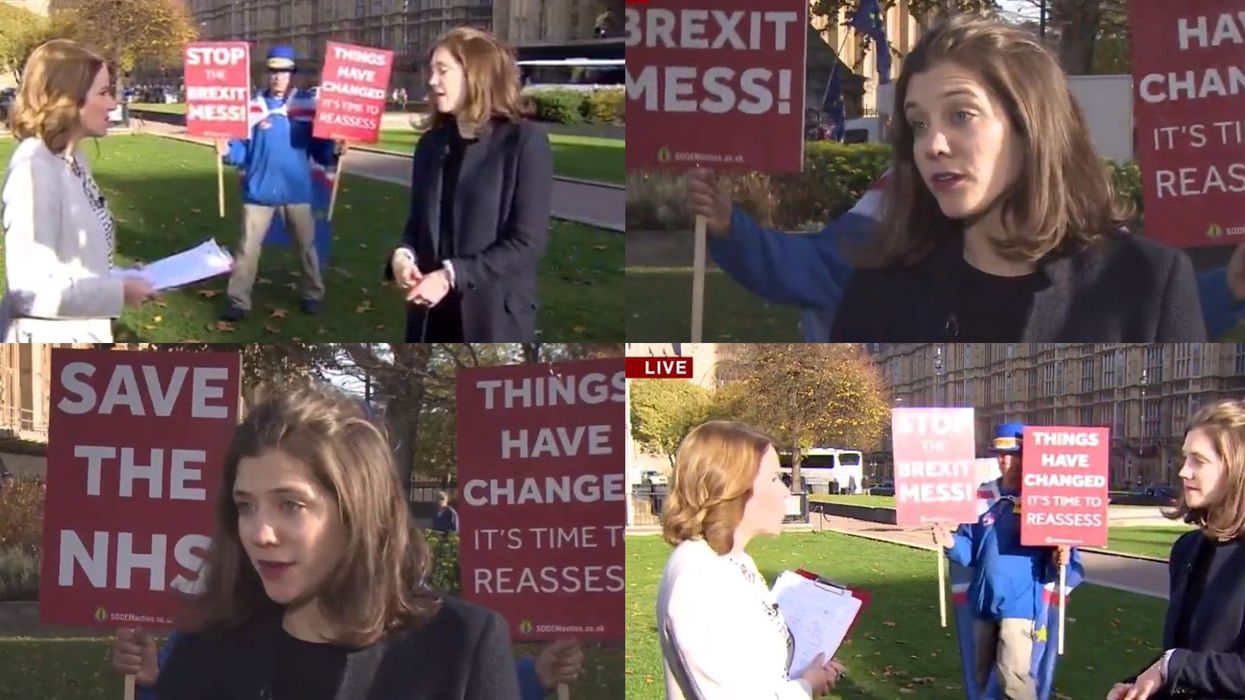 Brexit protestor crashes a live BBC News interview leading to a hilarious game of cat-and-mouse