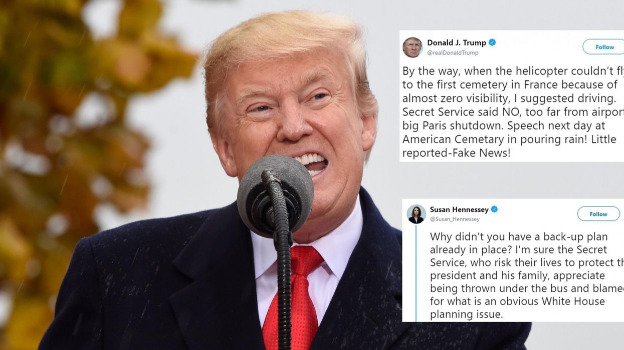 Trump is claiming that he did suggest driving to the WWI service in France but the Secret Service stopped him