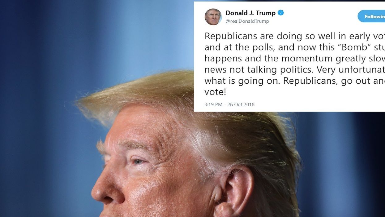 Trump complains 'bomb stuff' is to derail Republicans voting ahead of midterms