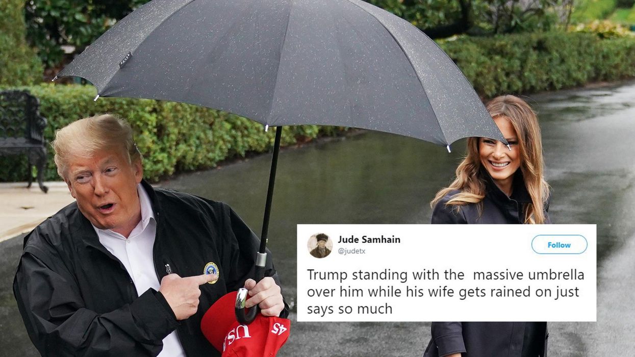 Donald Trump criticised for not sharing his umbrella with Melania in the rain