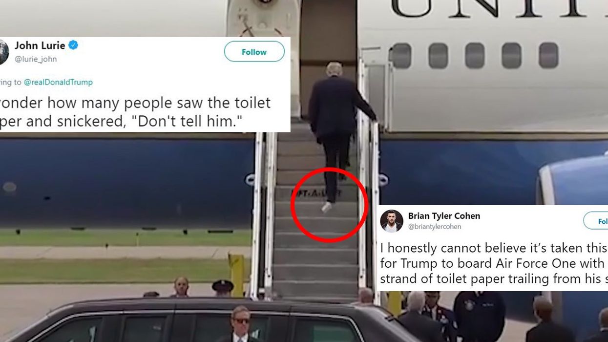 Trump boarded Air Force One with 'toilet paper' on his shoe and Twitter couldn't handle it