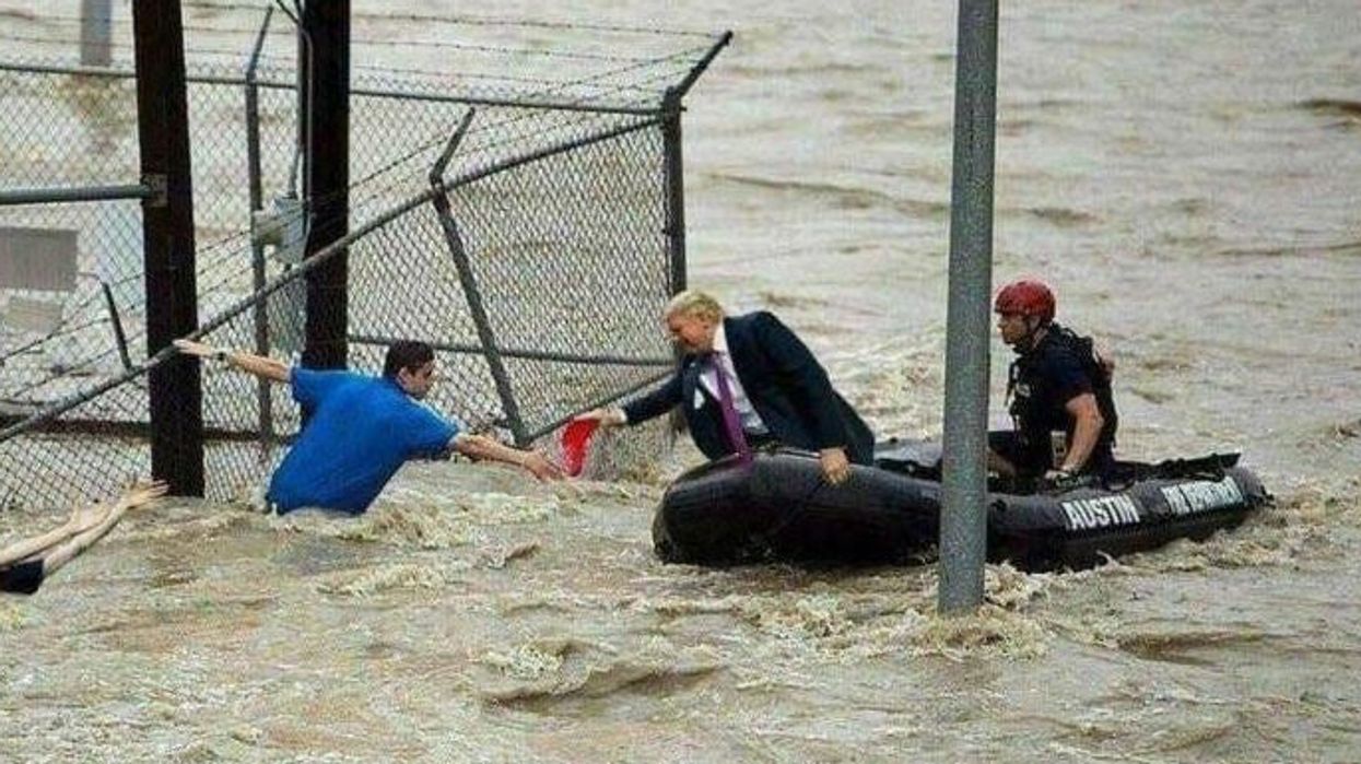 Hurricane Florence: Trump fans share fake image of him handing a MAGA cap to flood victim
