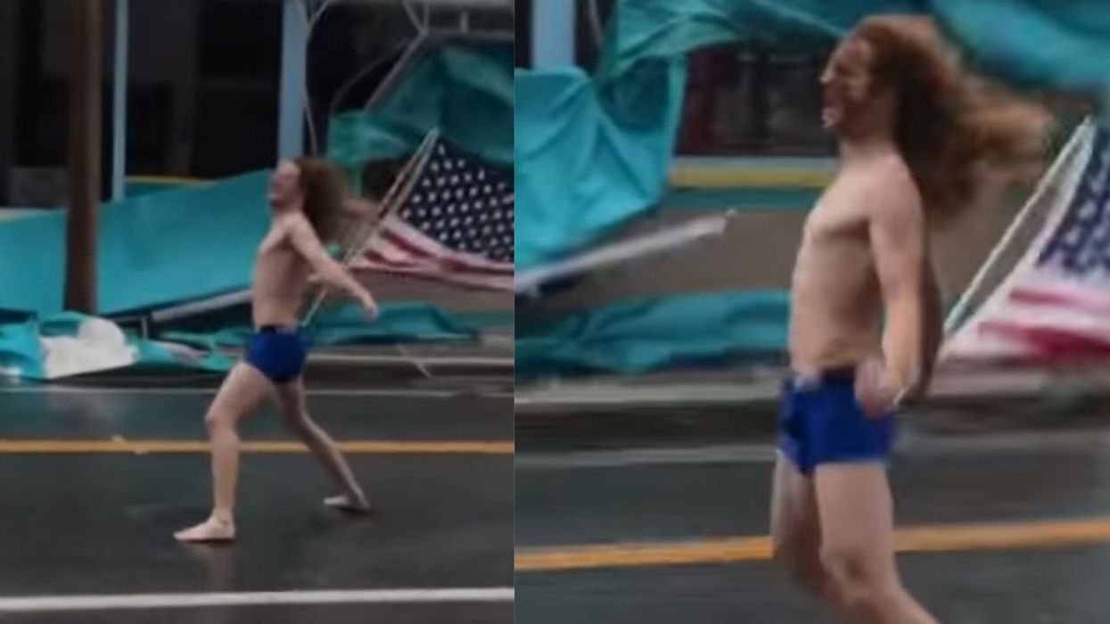 Hurricane Florence: Shirtless man, waving American flag spotted in the middle of storm