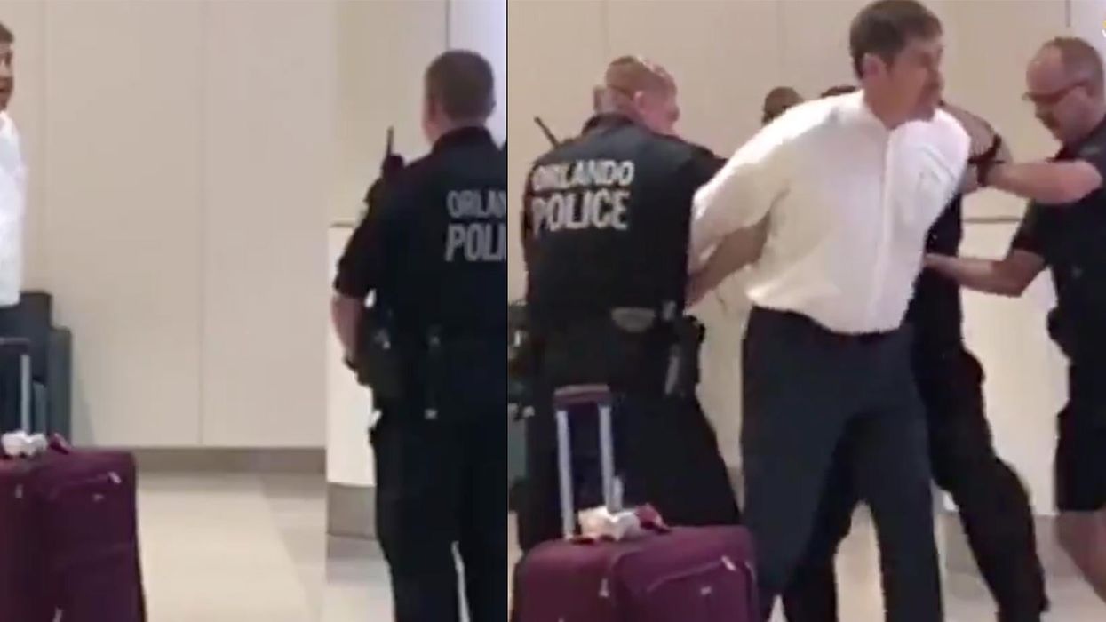 Man arrested at airport screams police 'treating me like a black person'