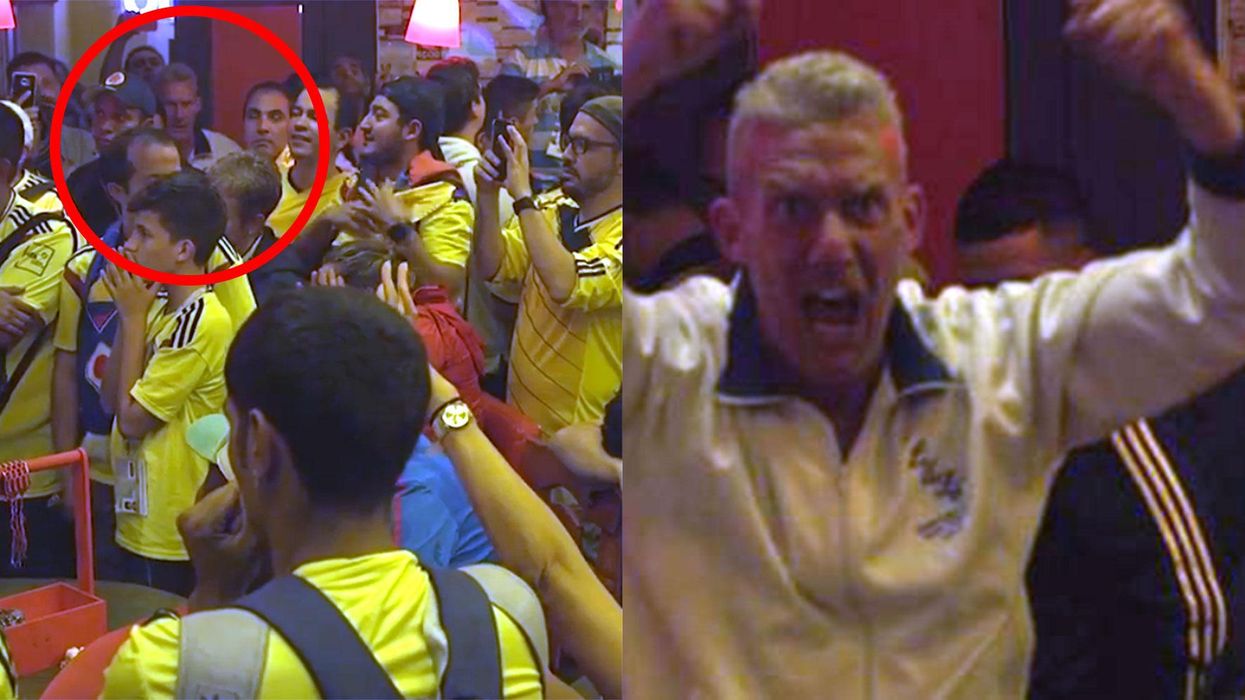 World Cup 2018: Video shows the exact moment a lone England fan celebrates in bar full of Colombians