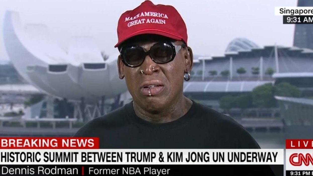 Dennis Rodman cried over Trump's North Korea meeting while wearing a Make America Great Again hat