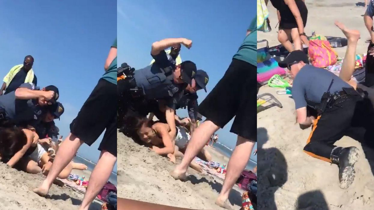 US police caught on camera punching woman in the head during beach arrest