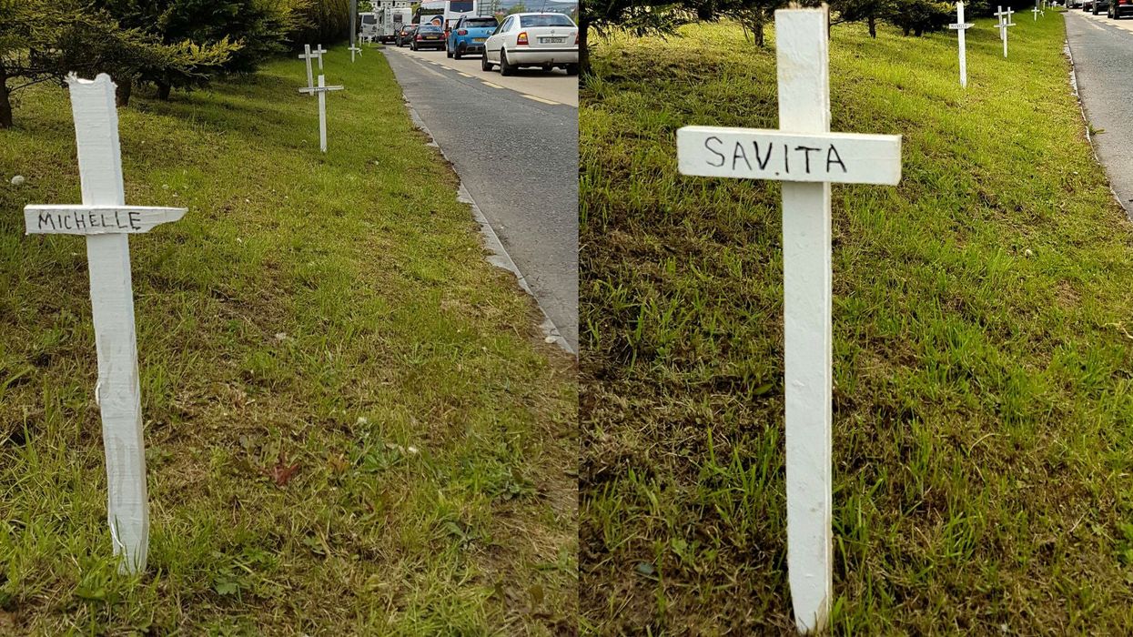 'Pro-life campaigners' planted thousands of white crosses overnight. This woman had other plans
