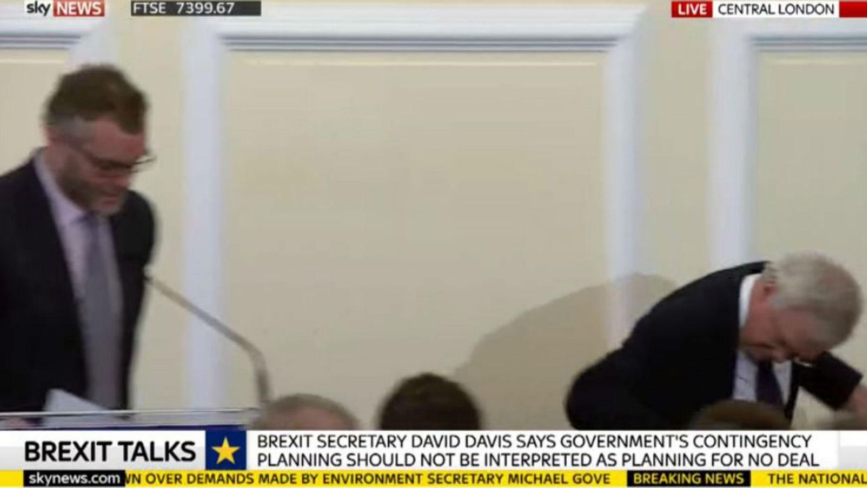 David Davis just fell off stage and it's a perfect metaphor for Brexit