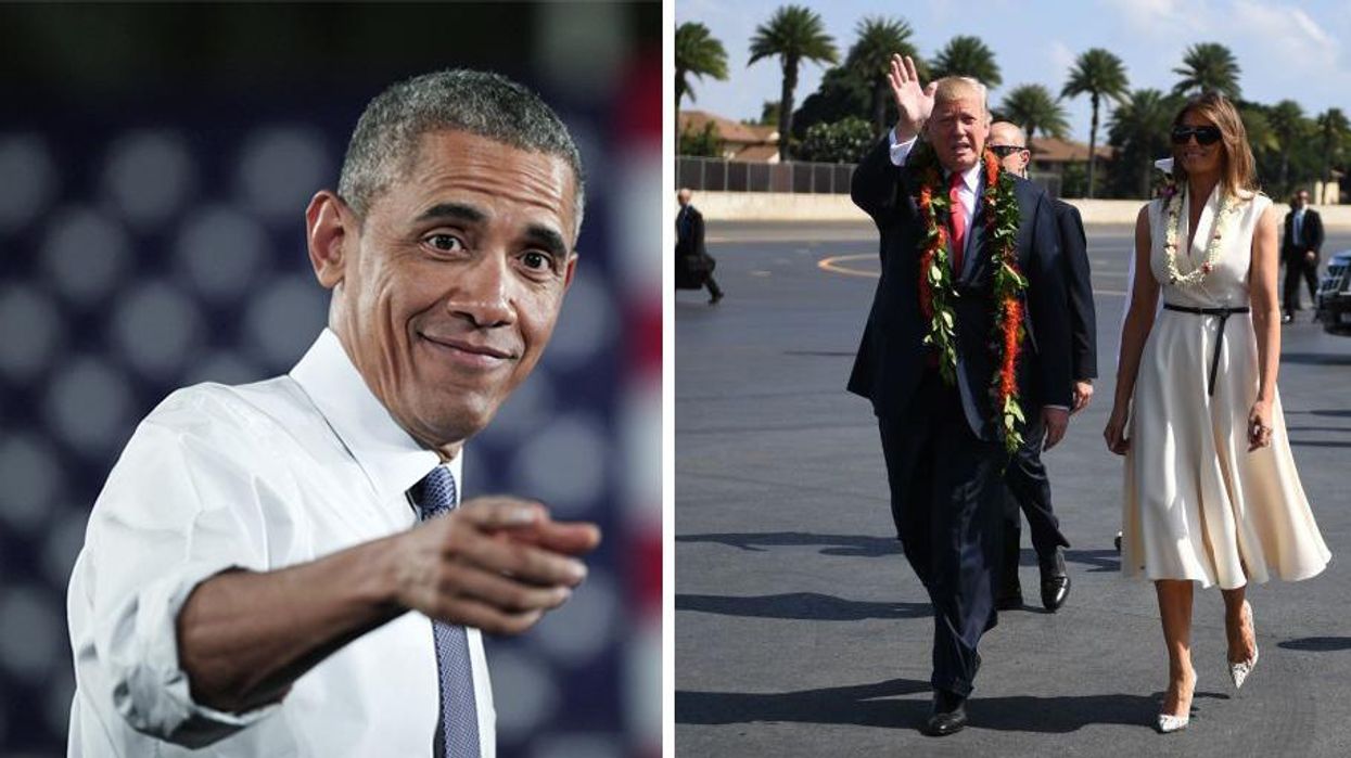 Donald Trump lands in Hawaii. Is greeted with 'Welcome to Kenya' sign