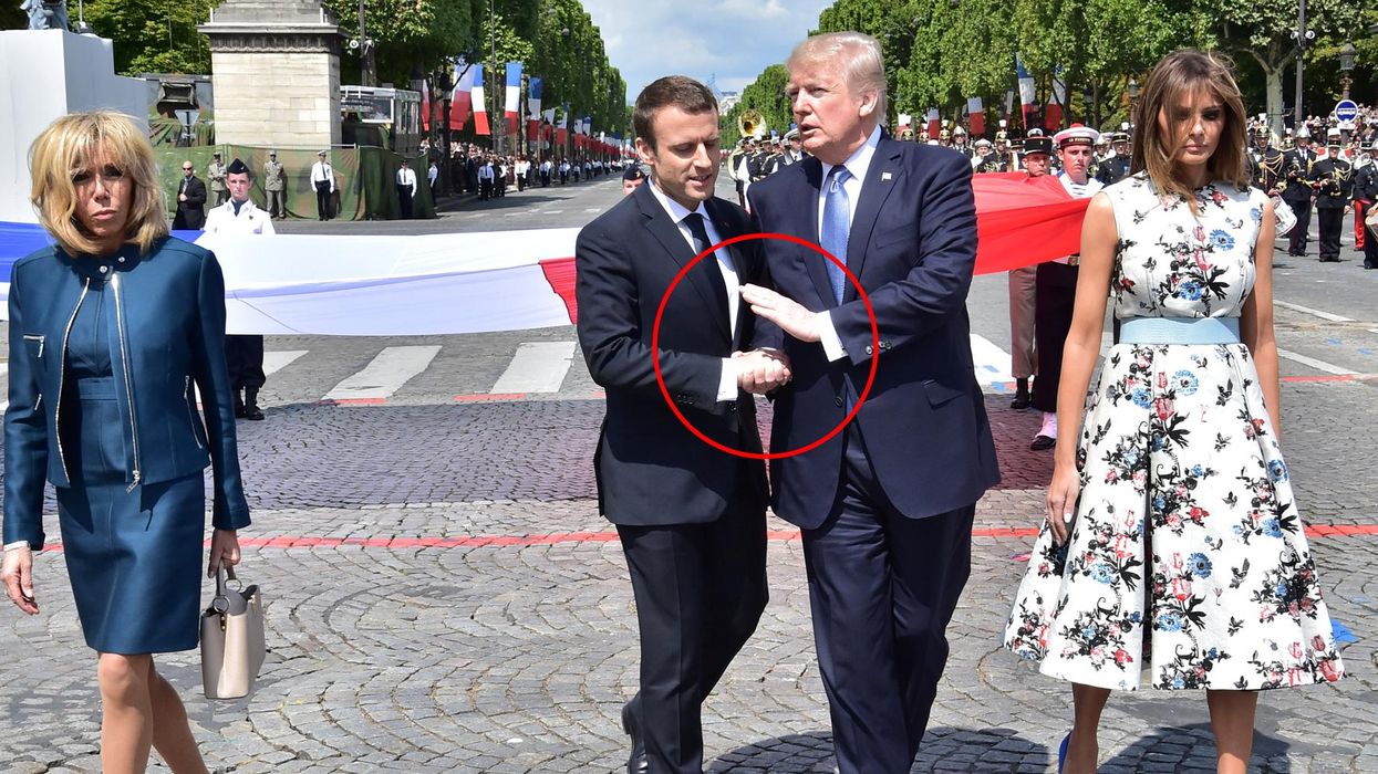 Trump and Macron's record-breaking handshake is excruciating to watch
