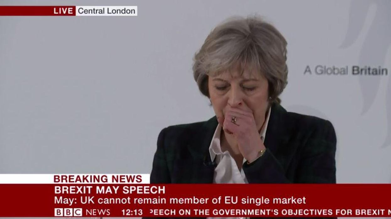 It sounded like Theresa May covered up a laugh when she mentioned 'Liam Fox'