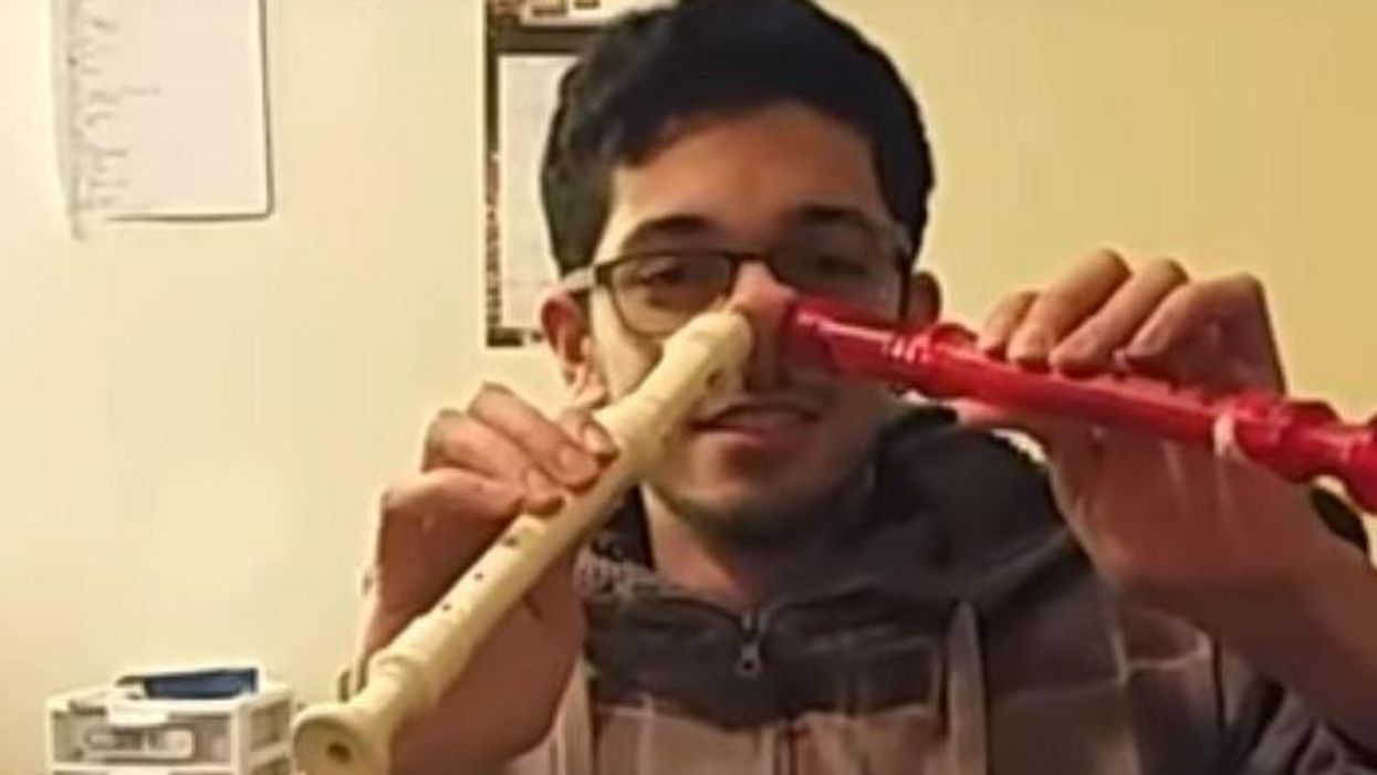 This musician covered ‘My Heart Will Go On’ with  two recorders. And his nose.