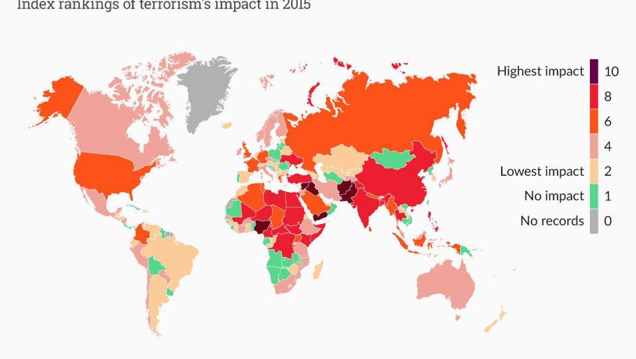 A map of the countries that suffer the most from terrorism