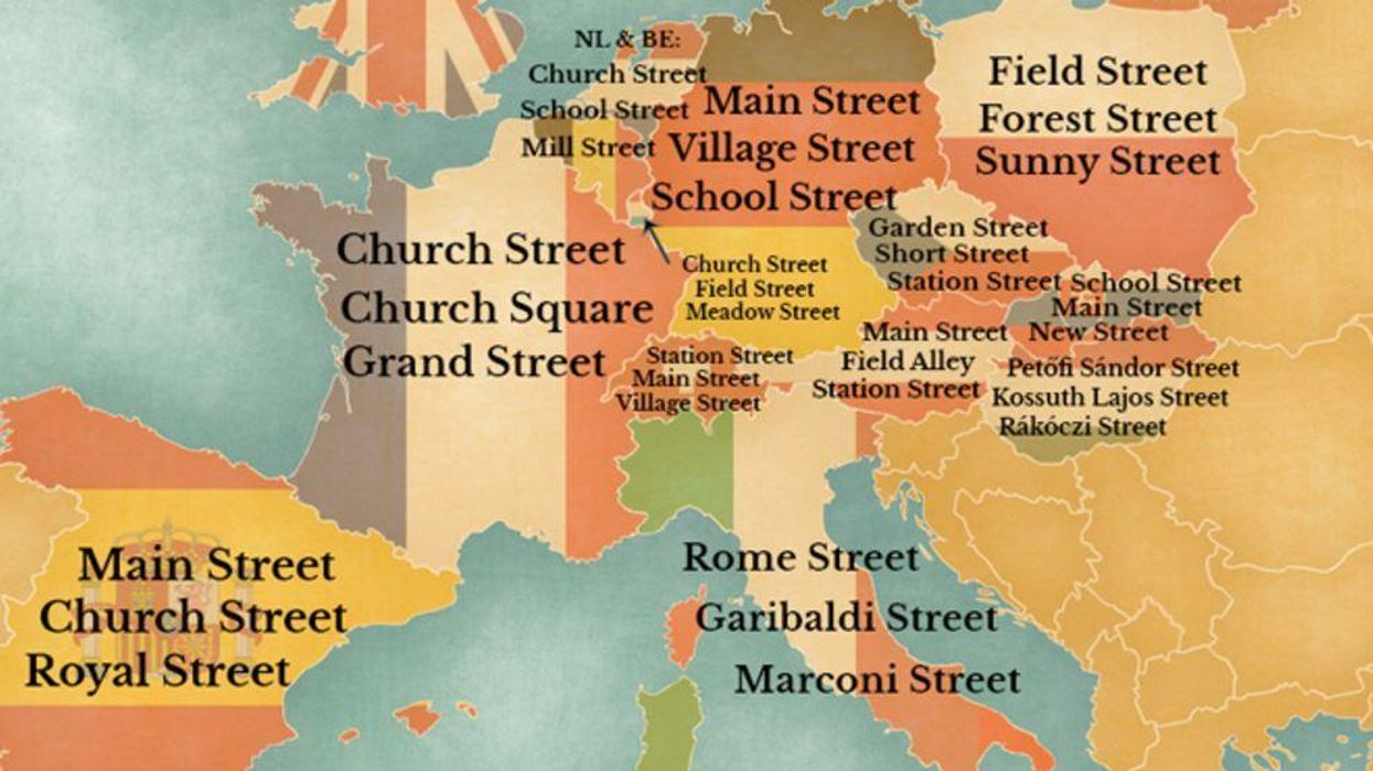 The map of Europe's most common street names