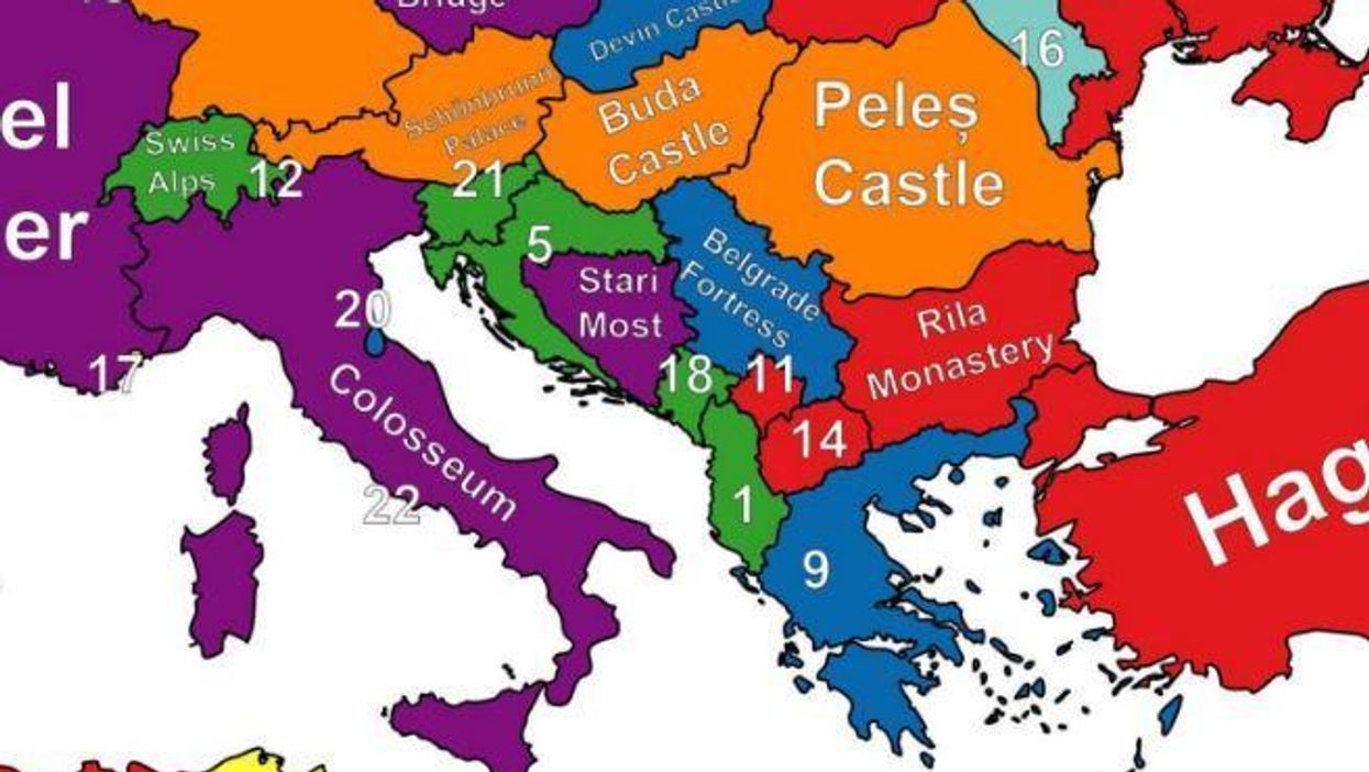 A map of the best thing to see in every country in Europe (according to Google)