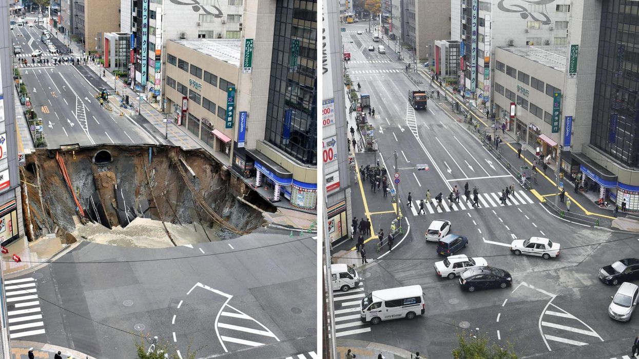 A massive sinkhole tore this road apart - Japan fixed it in just 48 hours