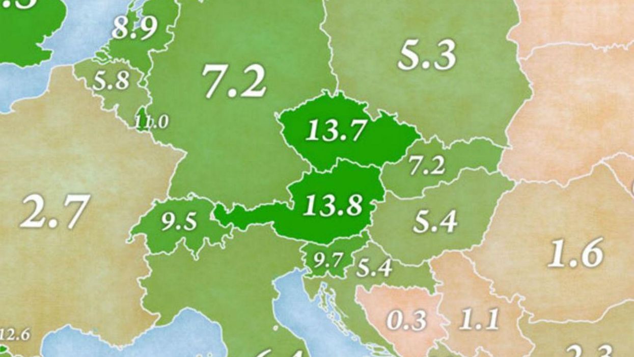A map of most vegetarian friendly countries in Europe