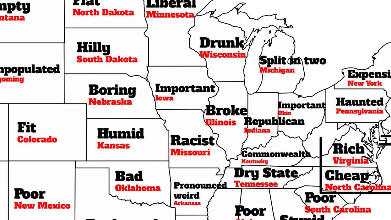 The stereotype map of America according to Brits