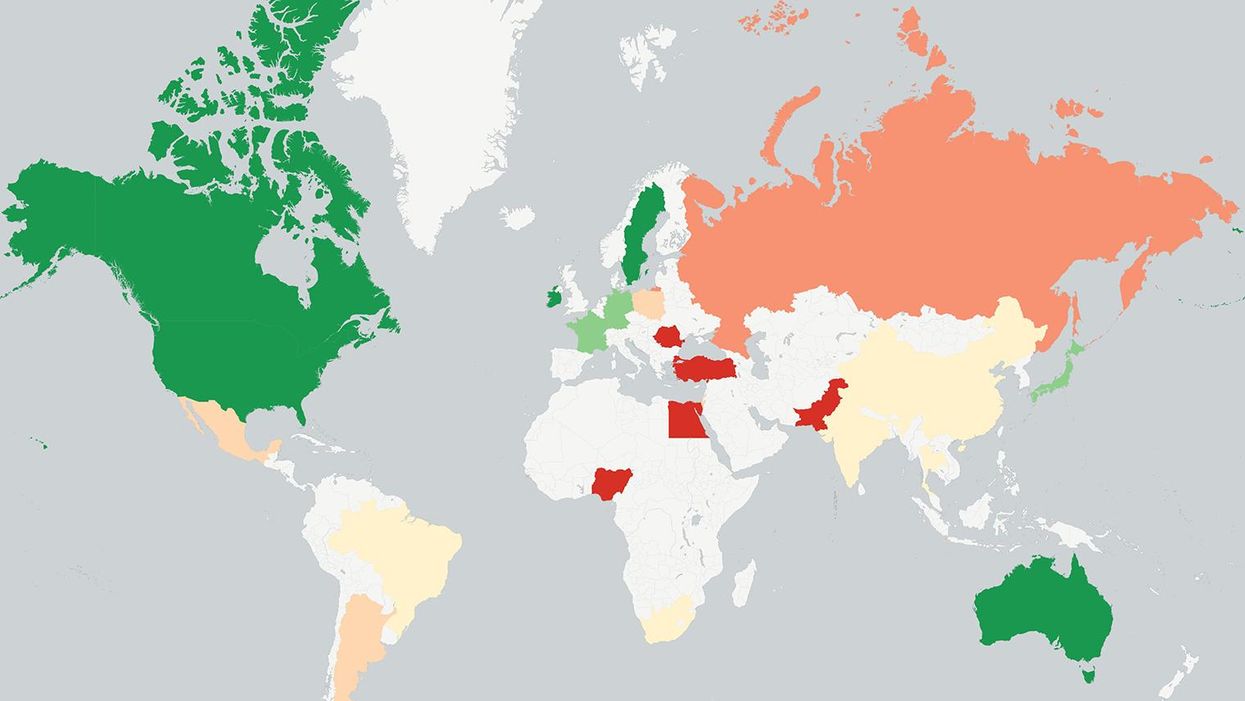 A map of the world according to the countries Britons want (and don't want) immigration from