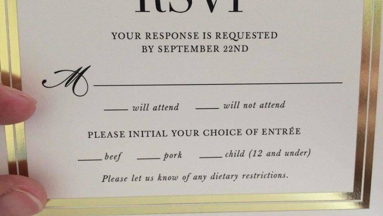 There's definitely something wrong with the menu options on this fancy wedding invite