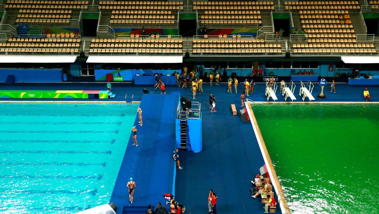 The Olympic diving pool has turned green and people are freaking out