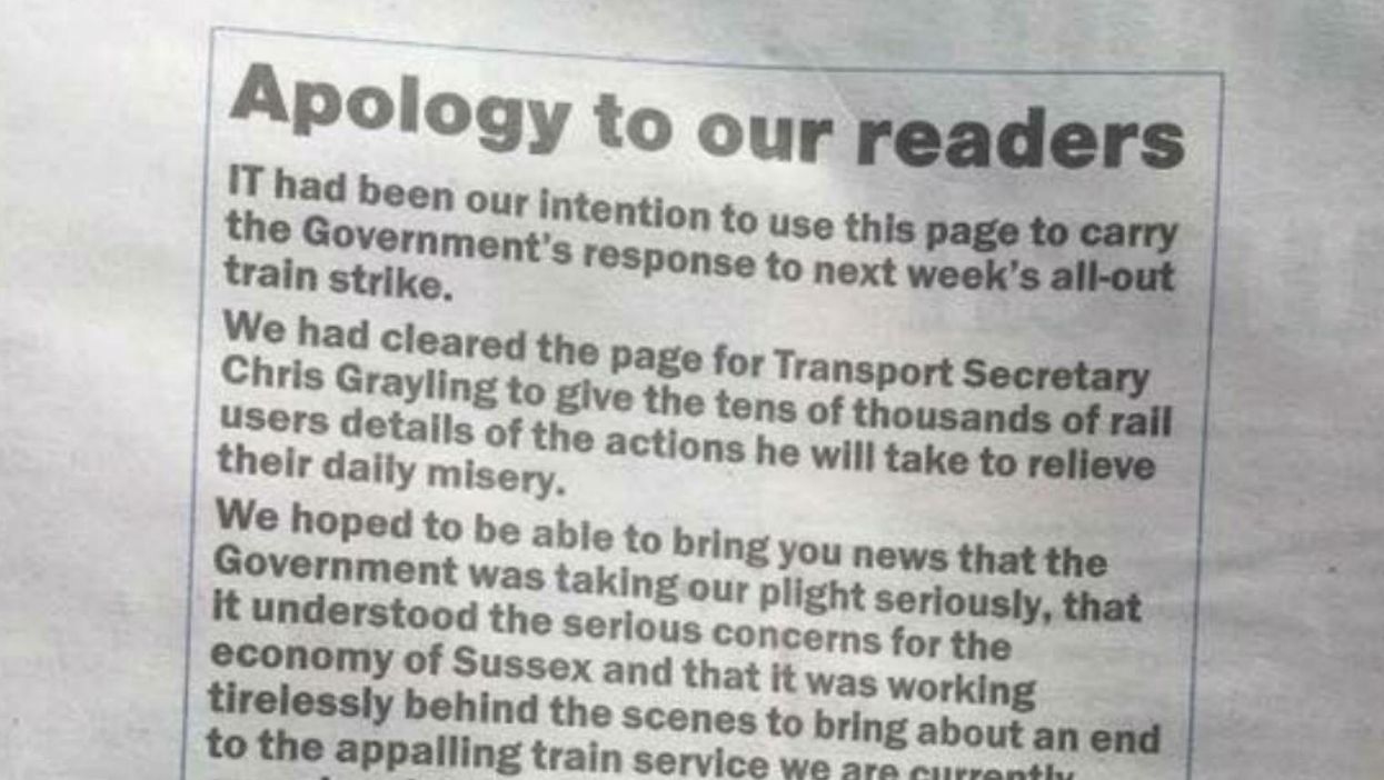 Local paper mocks government over Southern Rail failures