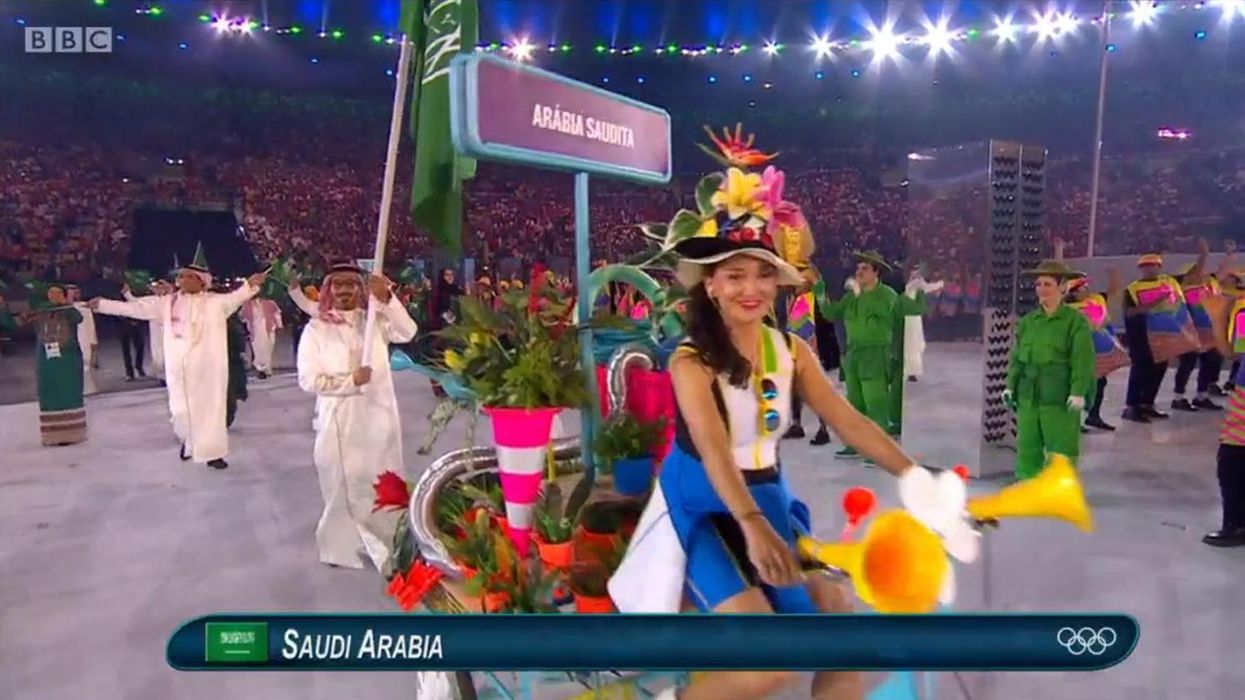 Saudi Arabia were led out by a woman driver at the Olympics opening ceremony. Awkward