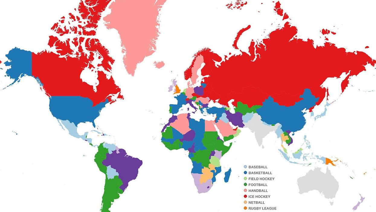 The world map according to which sport each is country is best at