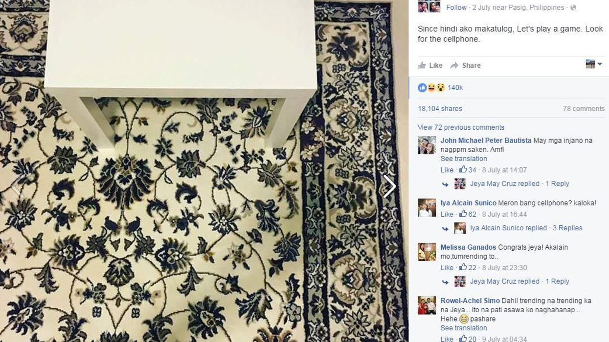 Can you spot the mobile phone lying on this carpet?