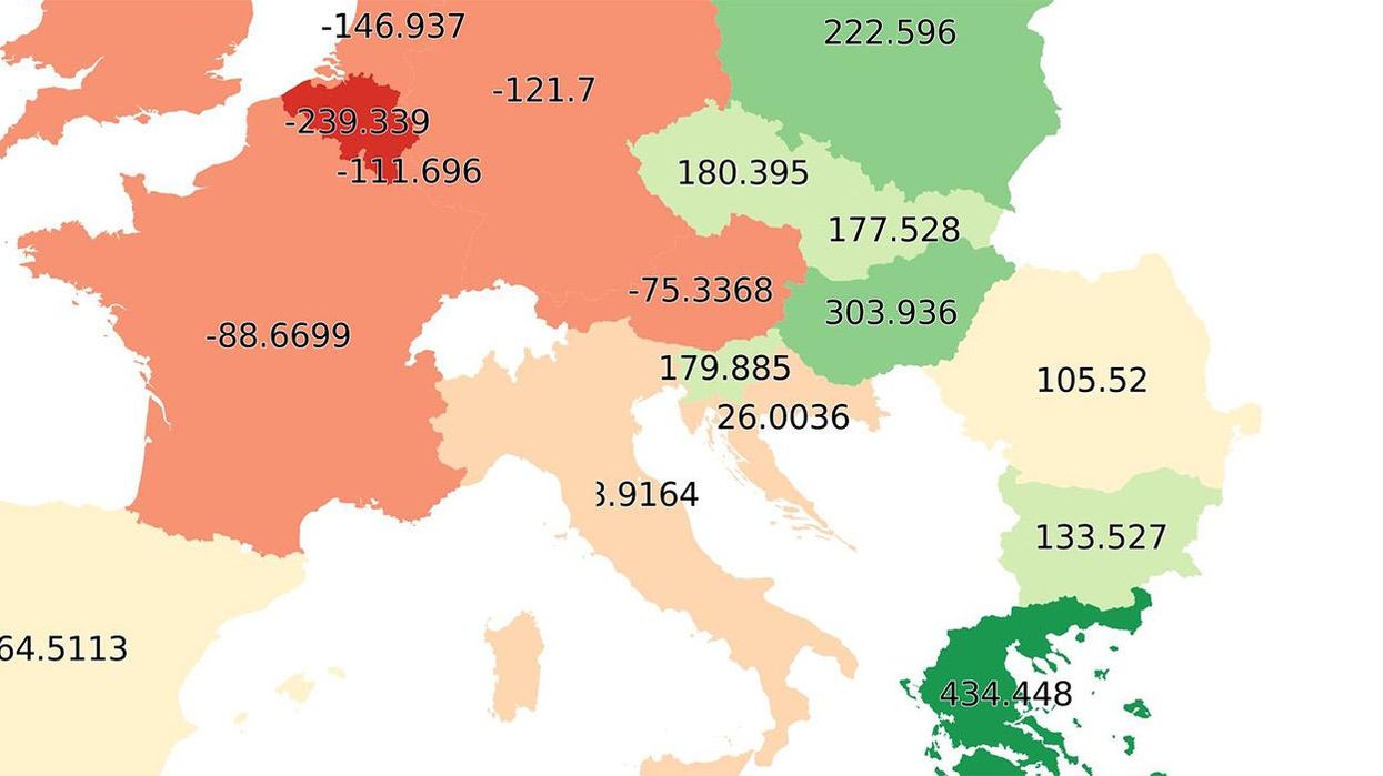 The map of the countries that spend the most on the EU