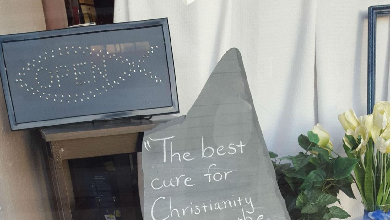 This Bible shop might not have understood the sign in its window
