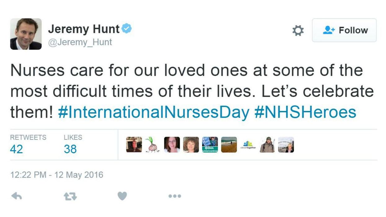 Jeremy Hunt tried to celebrate International Nurses Day, and got torn apart in the comments