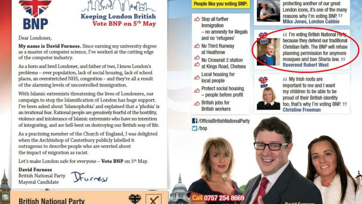 The 'reverend' on the BNP's election leaflets isn't actually a reverend